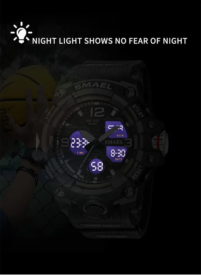 Wrist Watch Date Multi Function Led Large individualistic Face Alarm Stopwatch for Man AIMES Men's Watches Outdoor Sports Waterproof Military Watch Tactical Digital Analog 