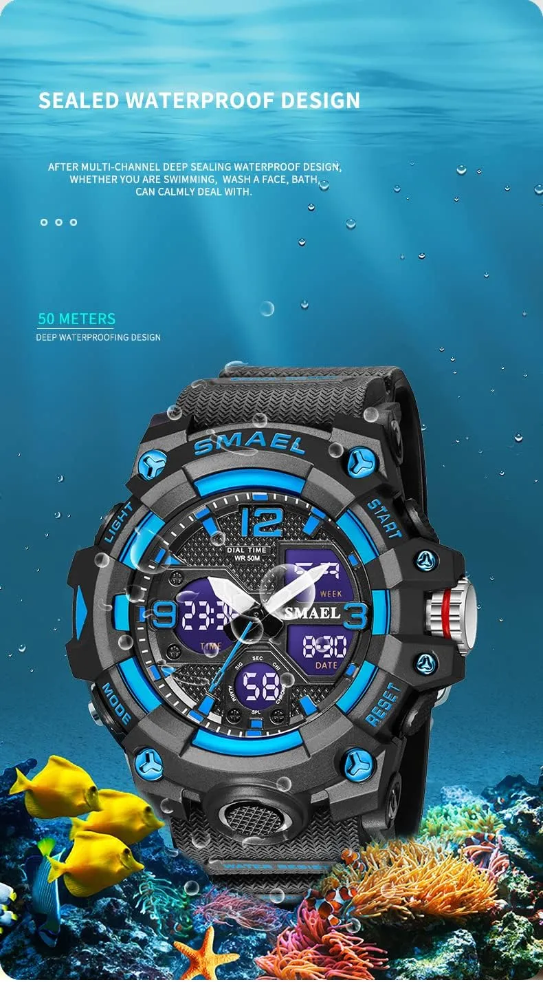 Wrist Watch Date Multi Function Led Large individualistic Face Alarm Stopwatch for Man AIMES Men's Watches Outdoor Sports Waterproof Military Watch Tactical Digital Analog 