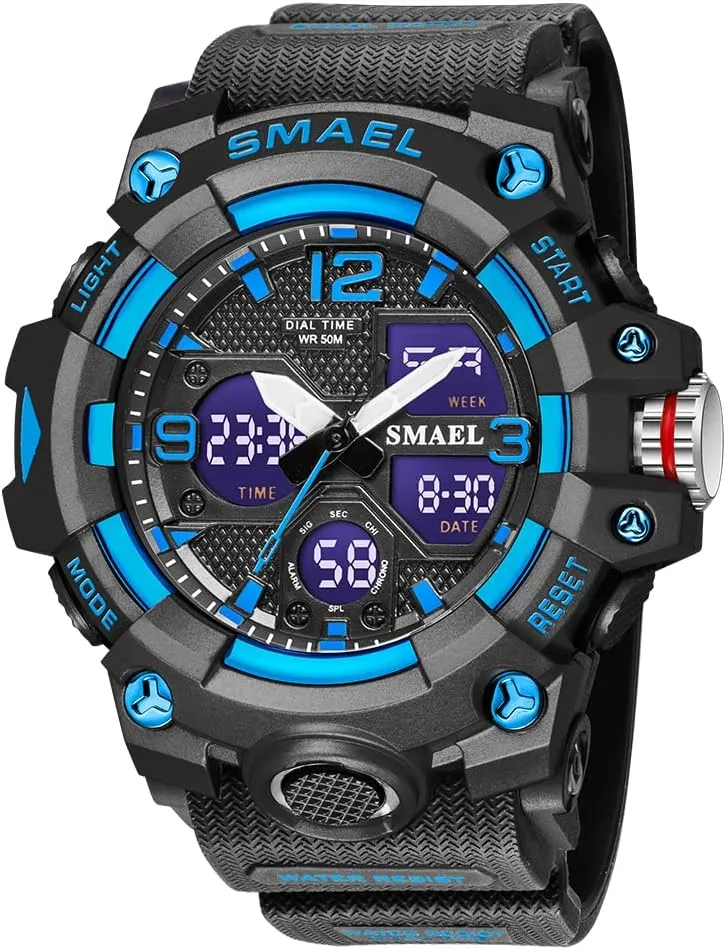 Wrist Watch Date Multi Function Led Large individualistic Face Alarm Stopwatch for Man AIMES Men's Watches Outdoor Sports Waterproof Military Watch Tactical Digital Analog 