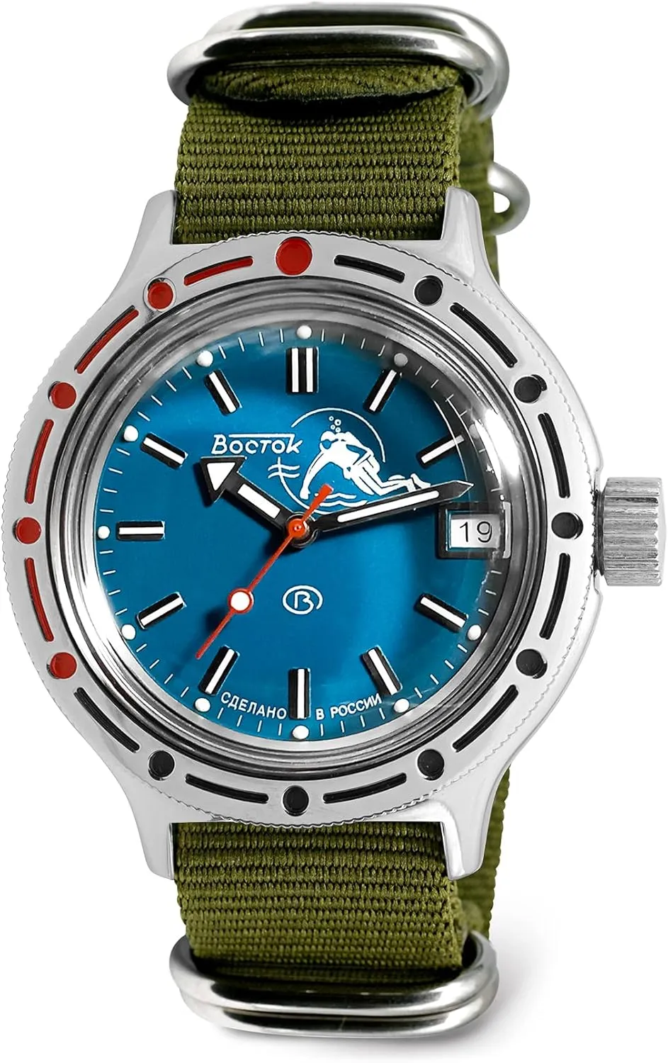 Wrist Watch | Green Strap Vostok | Amphibia 420059 Scuba Dude Automatic Self-Winding agile untwist machinery Diver 