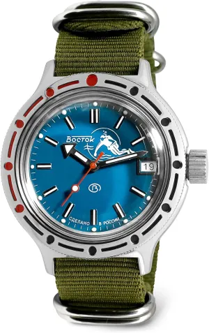 Wrist Watch | Green Strap Vostok | Amphibia 420059 Scuba Dude Automatic Self-Winding agile untwist machinery Diver 