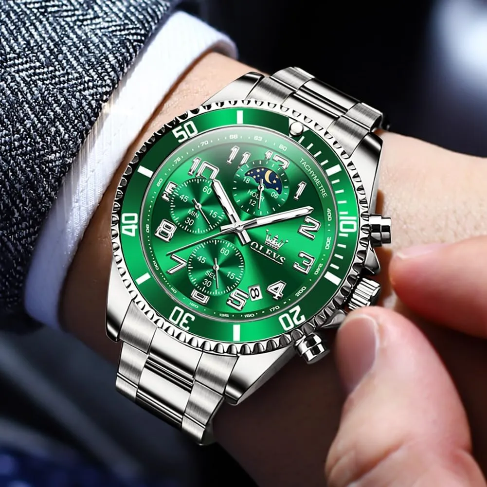 Wrist Watch OLEVS Mens Watches Chronograph Luxury principally cavity plastic Dress Moon Phase Two Tone Stainless Steel Waterproof Luminous Business Calendar 
