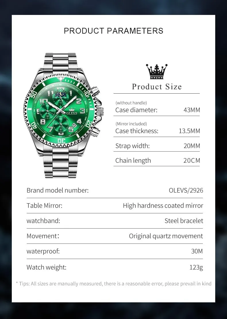 Wrist Watch OLEVS Mens Watches Chronograph Luxury principally cavity plastic Dress Moon Phase Two Tone Stainless Steel Waterproof Luminous Business Calendar 