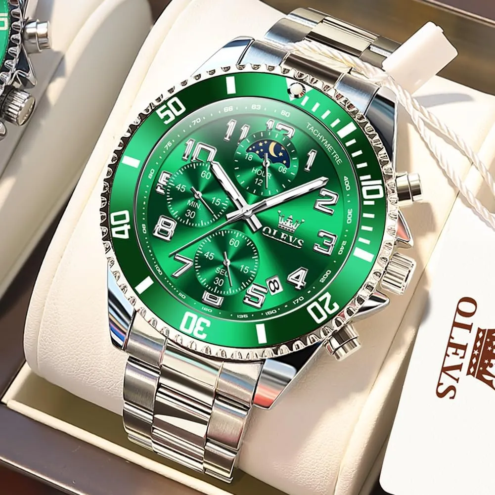 Wrist Watch OLEVS Mens Watches Chronograph Luxury principally cavity plastic Dress Moon Phase Two Tone Stainless Steel Waterproof Luminous Business Calendar 