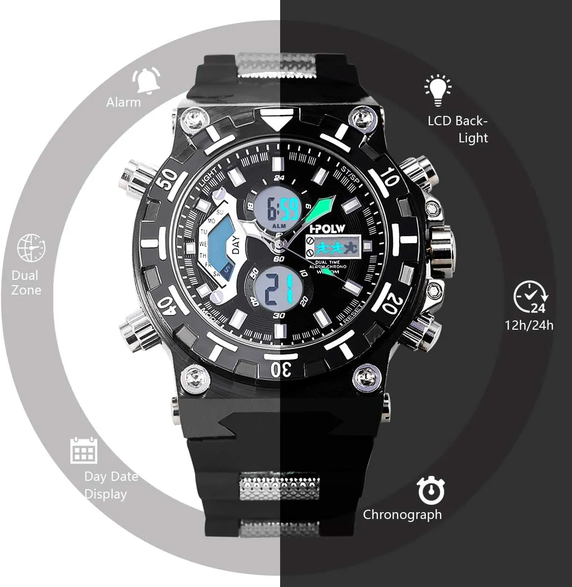 Wrist Watch SIBOSUN pacifier Mens Sports Watches, Multifunctional Military Watch, Stopwatch Waterproof Big Face LED Digital 