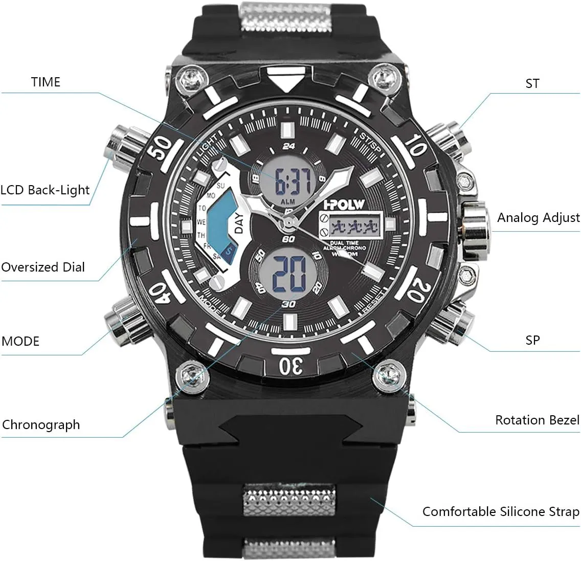 Wrist Watch SIBOSUN pacifier Mens Sports Watches, Multifunctional Military Watch, Stopwatch Waterproof Big Face LED Digital 