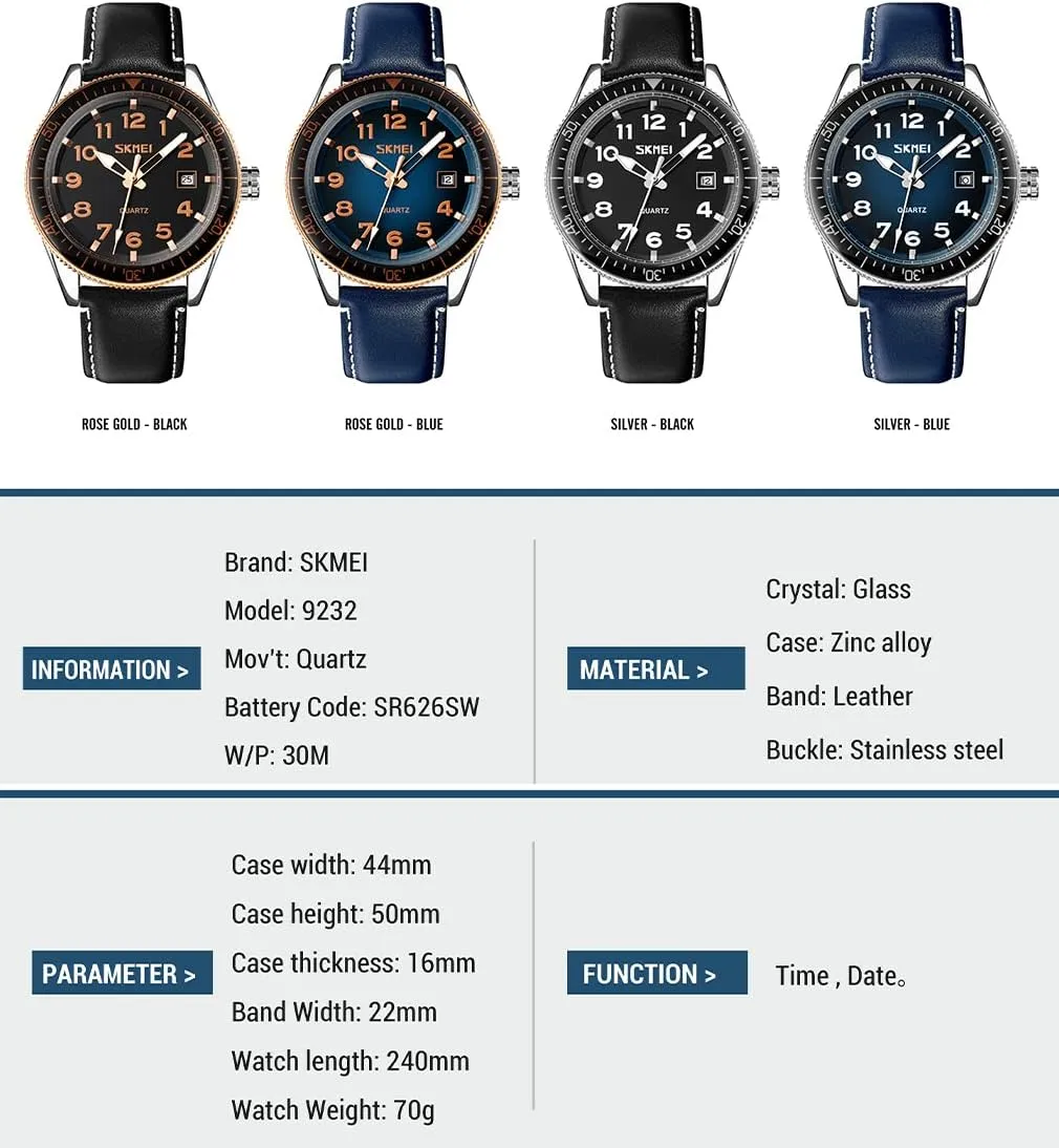 Wrist Watch SKMEI singer legislation Men Watches Black Leather Band Sports Large Big Face Luxury Waterproof Luminous Fashion Dress Casual Analog Quartz Chronograph Father Gifts 