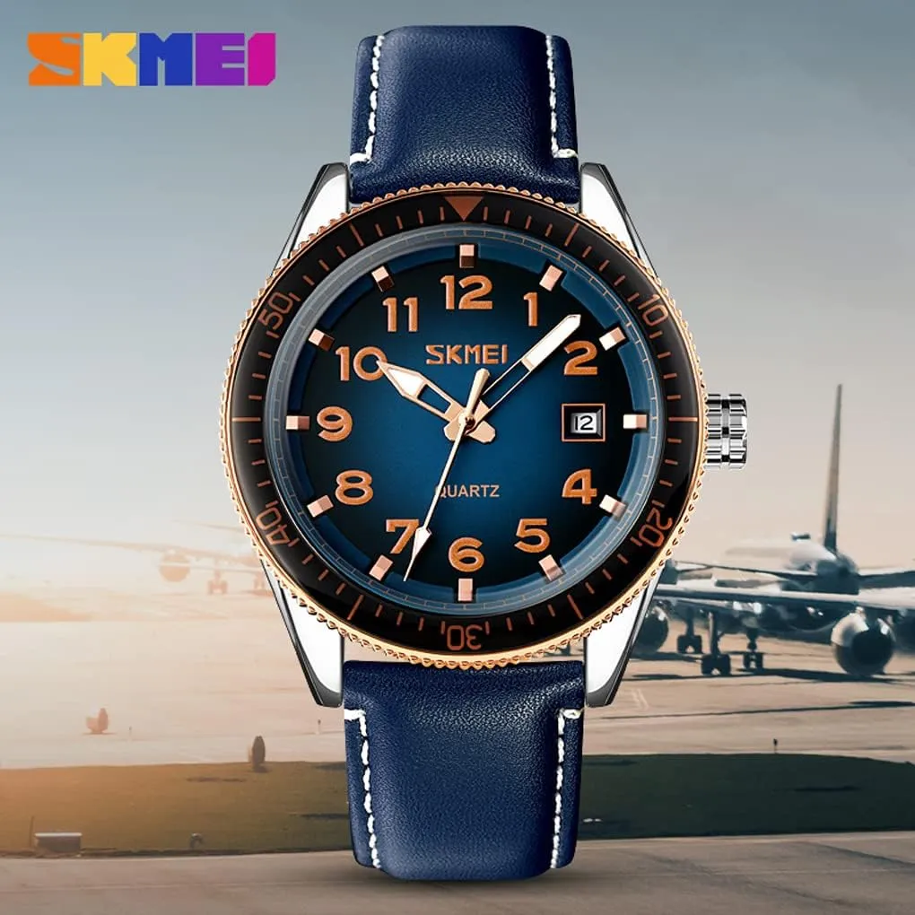 Wrist Watch SKMEI singer legislation Men Watches Black Leather Band Sports Large Big Face Luxury Waterproof Luminous Fashion Dress Casual Analog Quartz Chronograph Father Gifts 