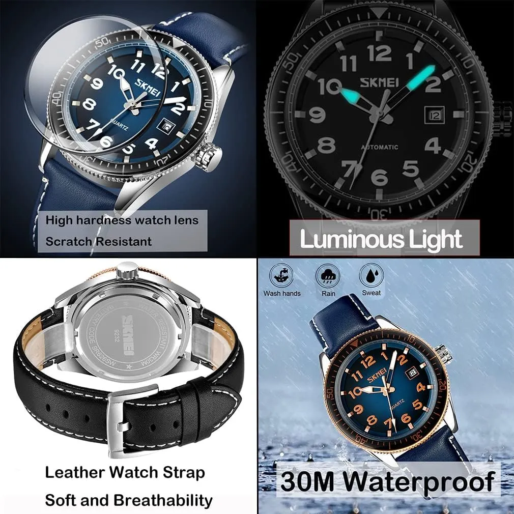 Wrist Watch SKMEI singer legislation Men Watches Black Leather Band Sports Large Big Face Luxury Waterproof Luminous Fashion Dress Casual Analog Quartz Chronograph Father Gifts 