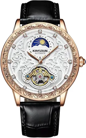 Wrist Watches,Genuine Leather Strap for Men Mens Carved personally piano Retro Watch,Luxury Self-Winding Mechanical Moon Phase Tourbillon Automatic Men 