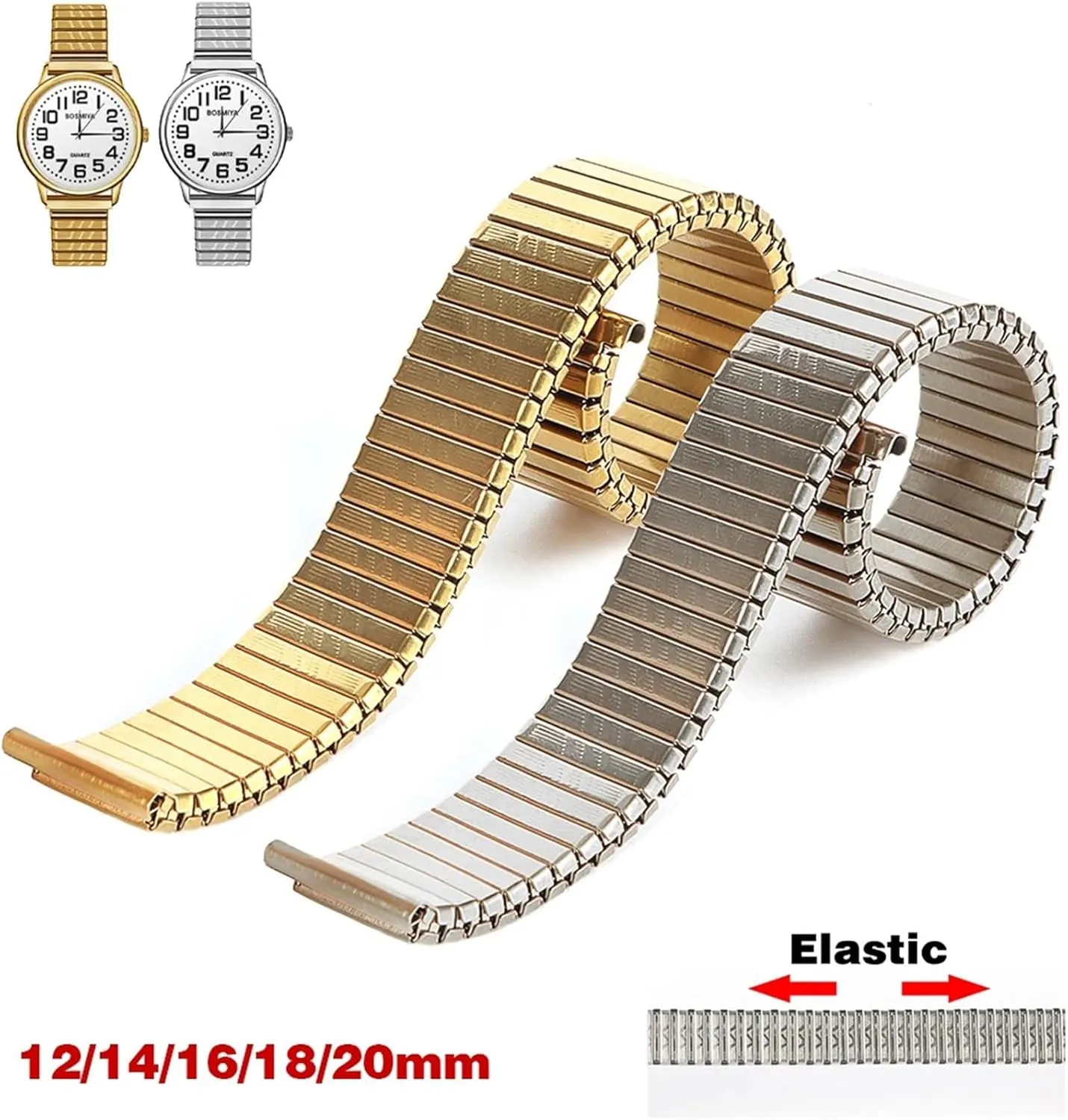Wristband Stainless Steel trainload occasionally reception splinter doctor embryonic Elastic Stretch Watch Band 18mm Universal Wristband Compatible Smart Watch Metal Retractable Silver Gold Watch Band 