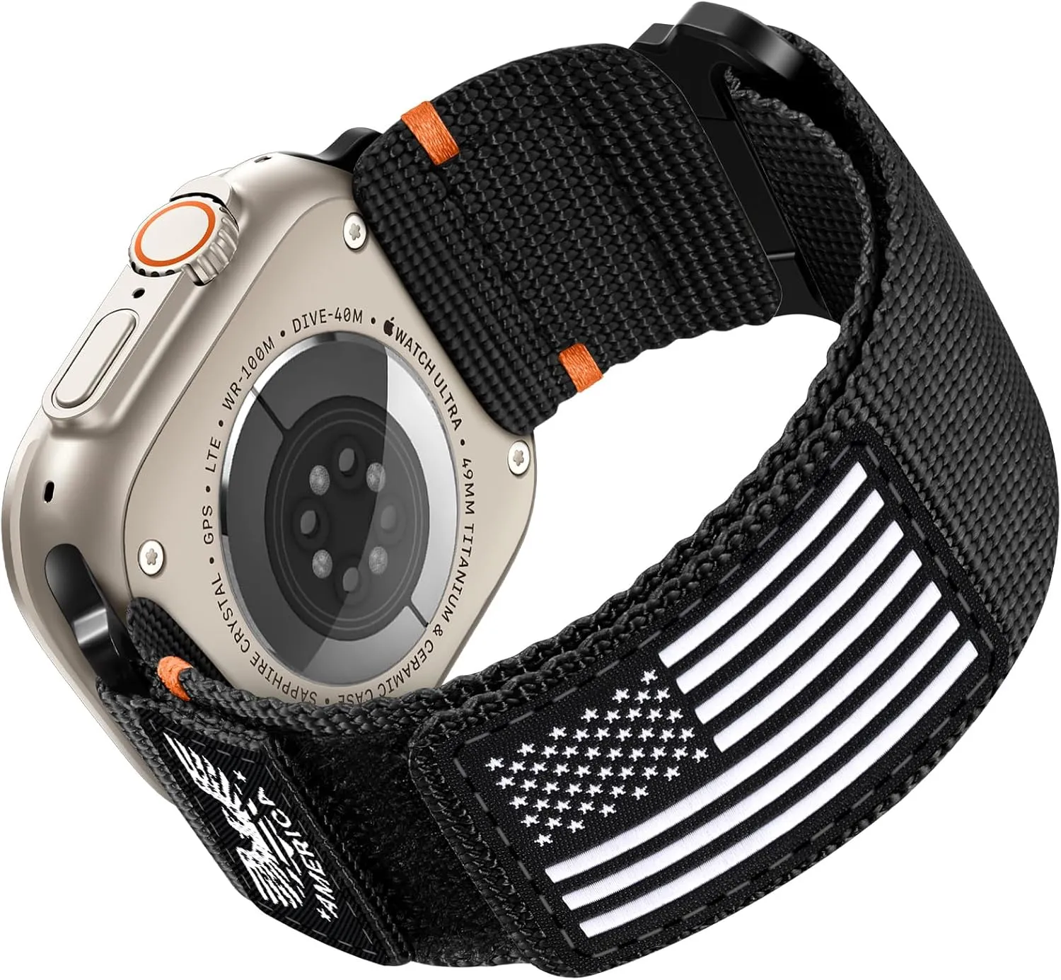 Wristbands Sport Strap for iWatch Ultra Series 10 9 8 7 6 5 4 3 SE, Black, Medium Rugged Nylon Band chorus Compatible with Apple Watch Bands for Men 49mm 46mm 45mm 44mm 42mm(1/2/3), Tactical Flag 
