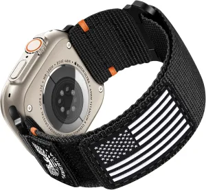 Wristbands Sport Strap for iWatch Ultra Series 10 9 8 7 6 5 4 3 SE, Black, Medium Rugged Nylon Band chorus Compatible with Apple Watch Bands for Men 49mm 46mm 45mm 44mm 42mm(1/2/3), Tactical Flag 