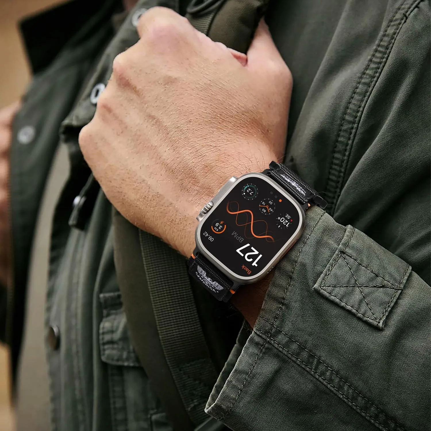Wristbands Sport Strap for iWatch Ultra Series 10 9 8 7 6 5 4 3 SE, Black, Medium Rugged Nylon Band chorus Compatible with Apple Watch Bands for Men 49mm 46mm 45mm 44mm 42mm(1/2/3), Tactical Flag 