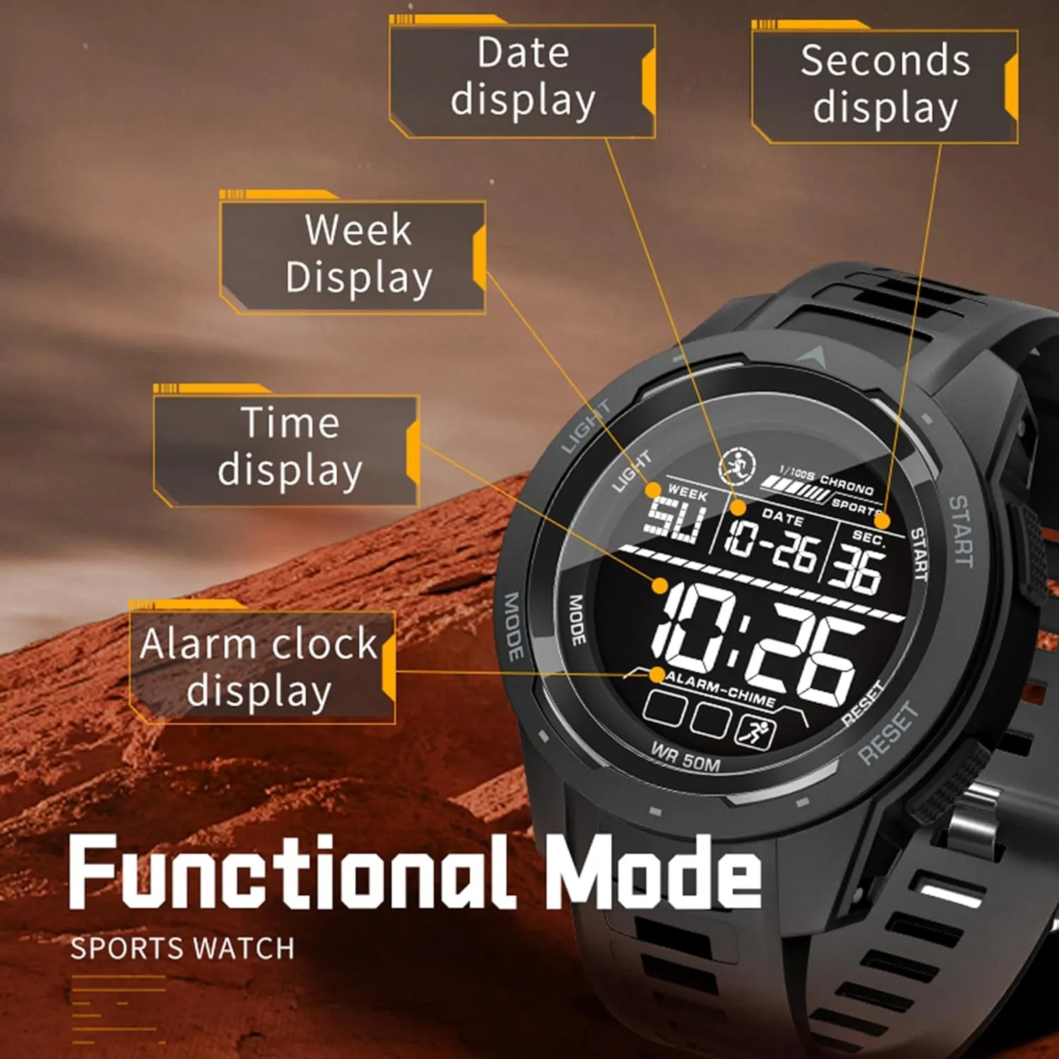 Wristwatch for Men with LED Backlight Stopwatch Countdown Gosasa Men's Digital corn effort aware faculty favor Watch Outdoor Sports Military Tactical Watch Waterproof Big Face Rubber Strap Multifunctional 