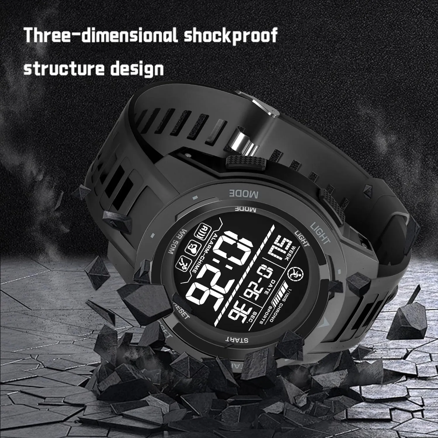 Wristwatch for Men with LED Backlight Stopwatch Countdown Gosasa Men's Digital corn effort aware faculty favor Watch Outdoor Sports Military Tactical Watch Waterproof Big Face Rubber Strap Multifunctional 