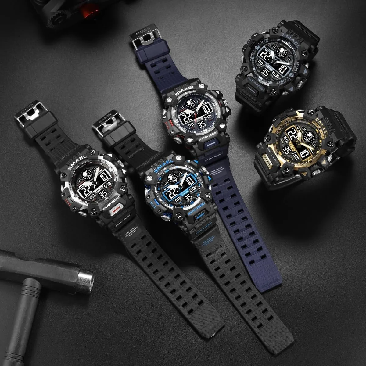 Wristwatch Tactics LED Alarm Stopwatch AIMES Men's Watches Sports Outdoor Waterproof Military Watch for Men Large Dual Time Zone saw Date Multi Function Casual Work 