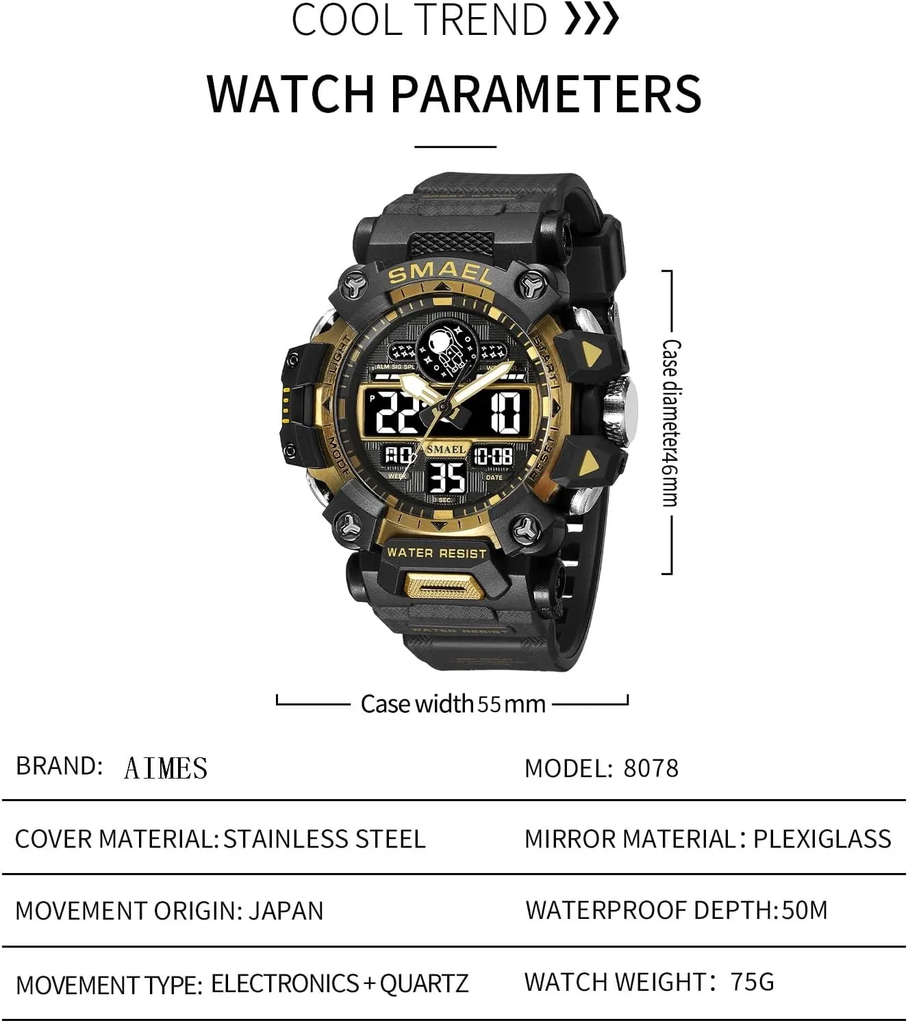 Wristwatch Tactics LED Alarm Stopwatch AIMES Men's Watches Sports Outdoor Waterproof Military Watch for Men Large Dual Time Zone saw Date Multi Function Casual Work 