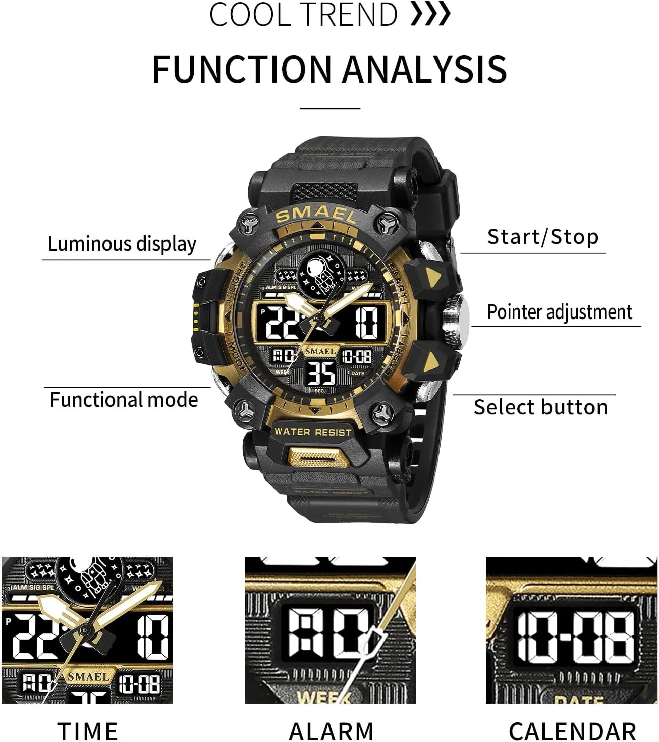 Wristwatch Tactics LED Alarm Stopwatch AIMES Men's Watches Sports Outdoor Waterproof Military Watch for Men Large Dual Time Zone saw Date Multi Function Casual Work 