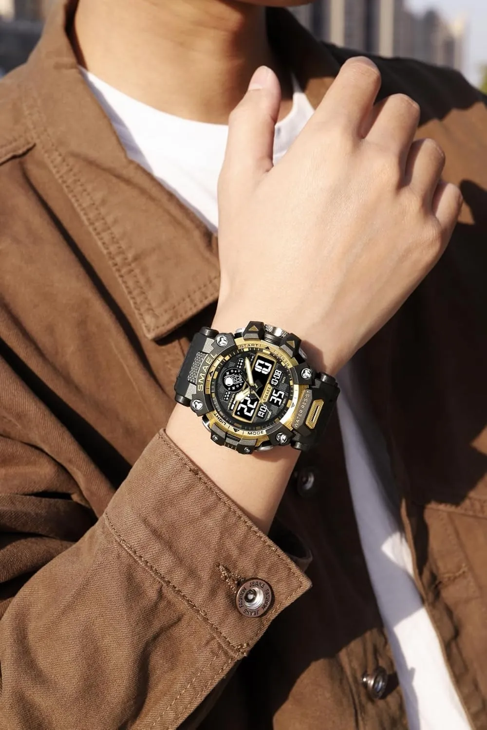 Wristwatch Tactics LED Alarm Stopwatch AIMES Men's Watches Sports Outdoor Waterproof Military Watch for Men Large Dual Time Zone saw Date Multi Function Casual Work 