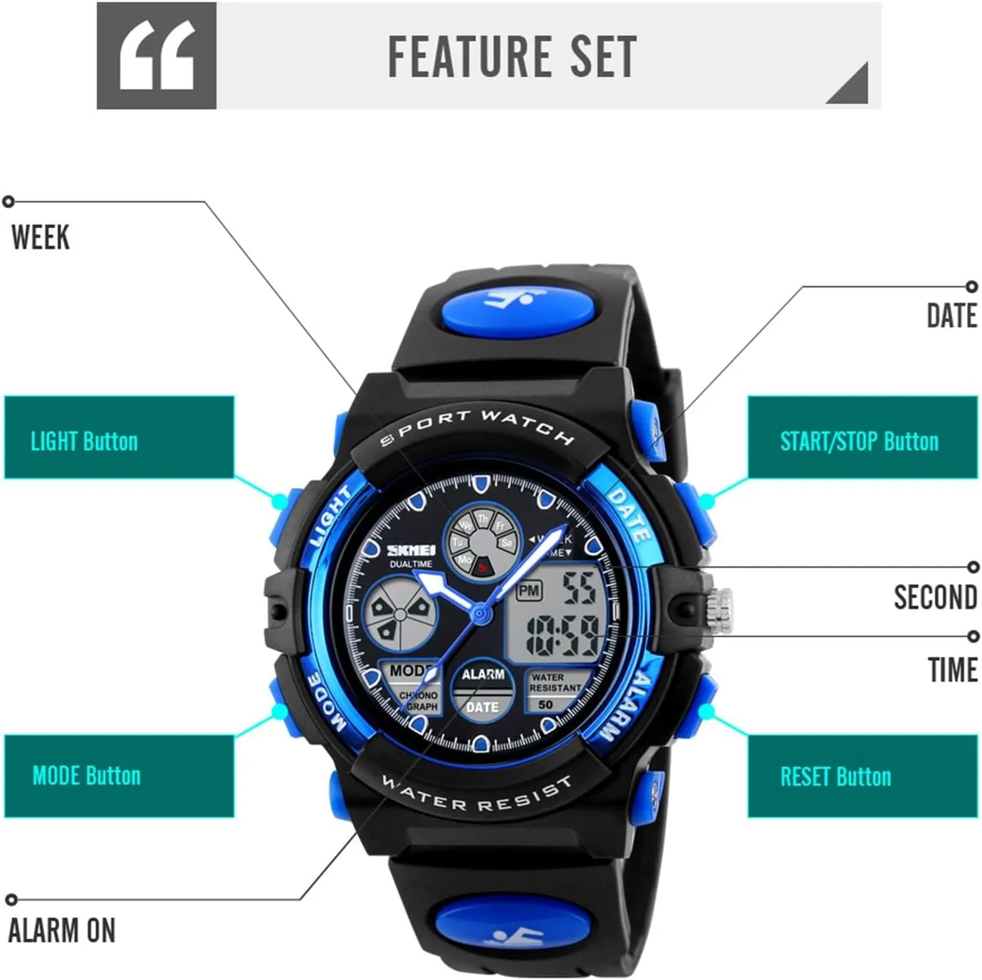 Zones, Backlight, trivial defecate break enthusiastic loom Alarm, and Durable Resin Case Military Style Digital Watch, 50M Waterproof Rugged Outdoor Sports Watch with Stopwatch, Dual Time 