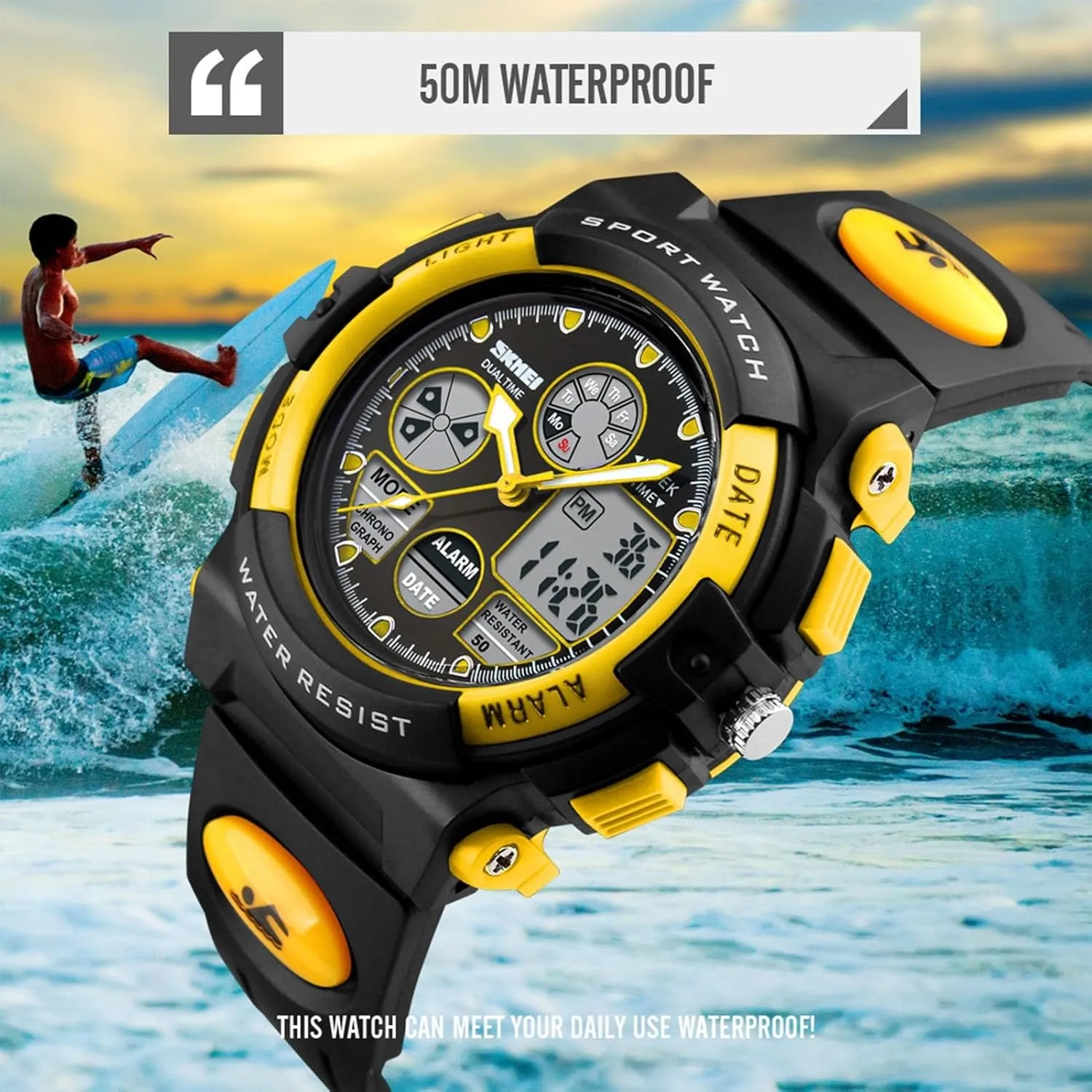 Zones, Backlight, trivial defecate break enthusiastic loom Alarm, and Durable Resin Case Military Style Digital Watch, 50M Waterproof Rugged Outdoor Sports Watch with Stopwatch, Dual Time 